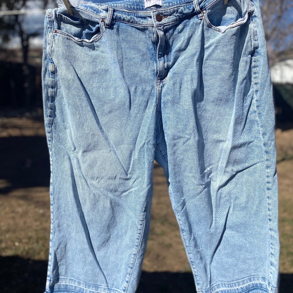 Lane Bryant wide-leg jeans, released/raw hem, light denim, 26